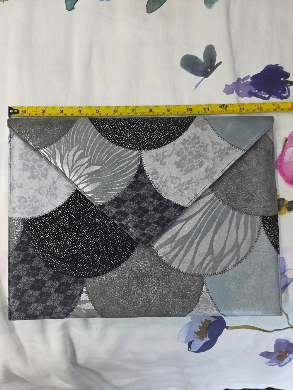 Roberto Cavalli Black Gray Gold Silver Leather Patchwork Vintage Envelope Bag